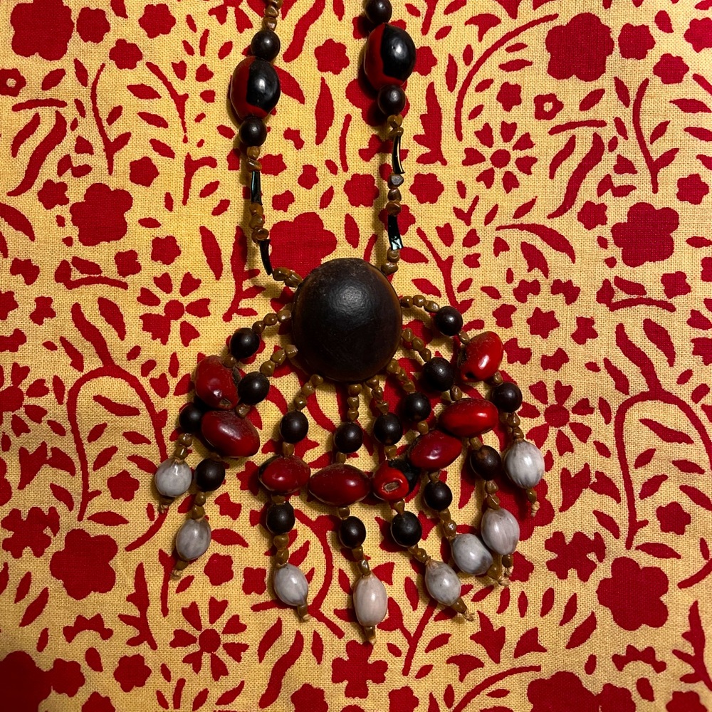 handmade rustic necklace with seeds from latin american cloud forest